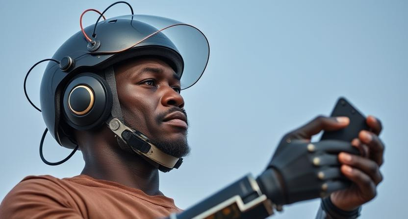 A man using prosthetic arms.