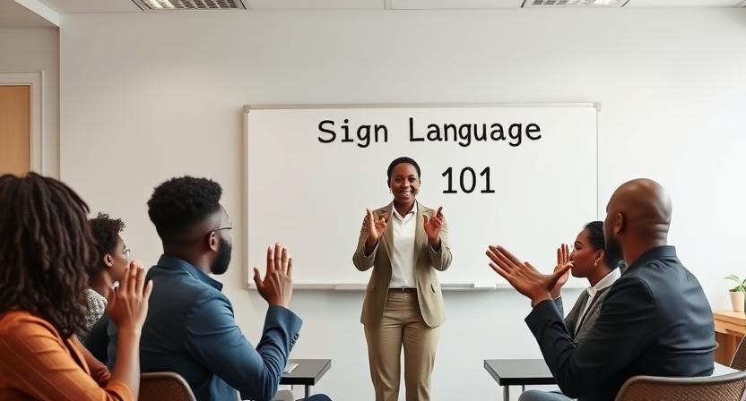 A training class for sign language.