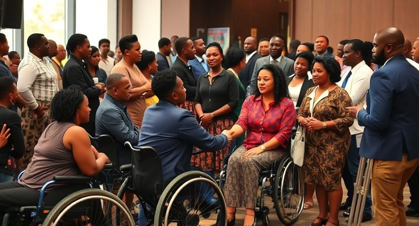 People attending a convention for the disabled.